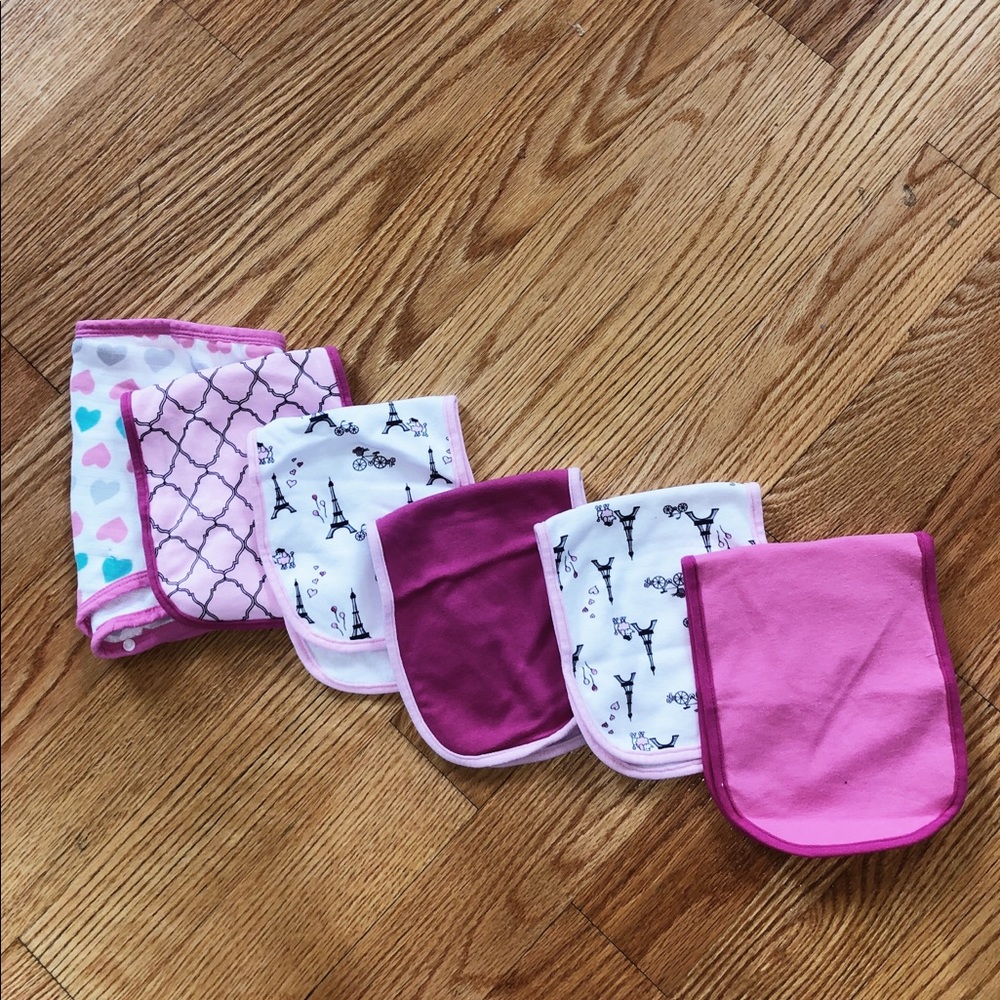 LOT of 6 Baby Girl Burp Cloths